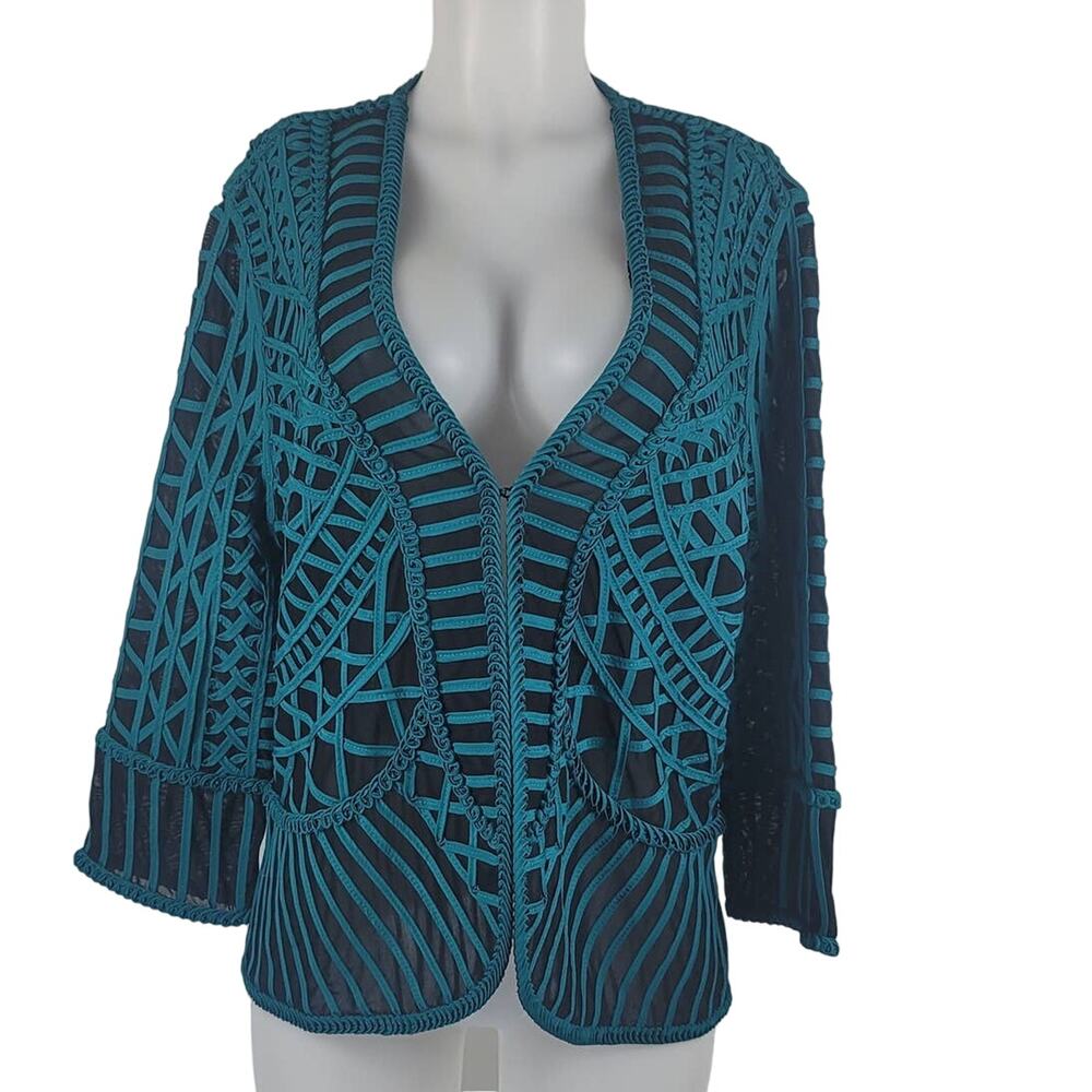 Chico's Travelers STUNNING Turquoise Black Mesh Women's 1 Closure Jacket 3P/LP